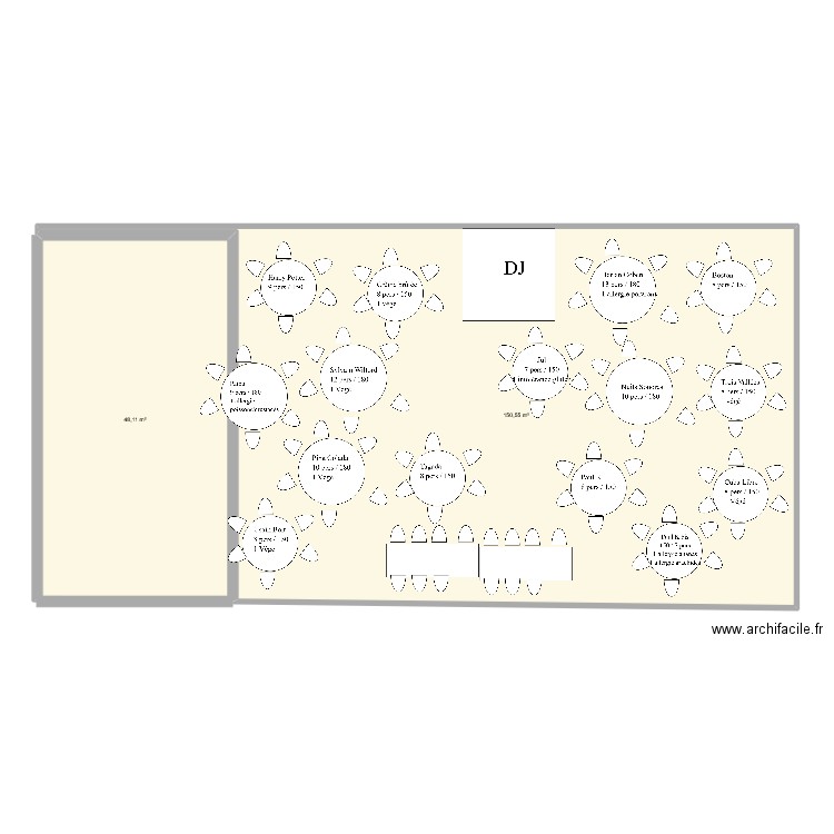 Plan de table PLAN B. Plan de 2 pièces et 199 m2