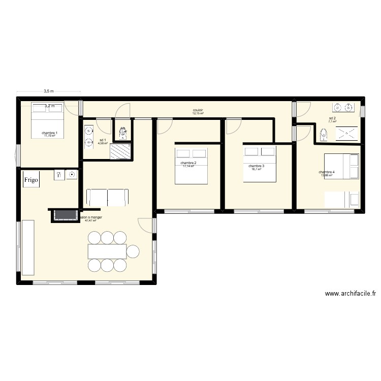 venday projet sav. Plan de 9 pièces et 132 m2