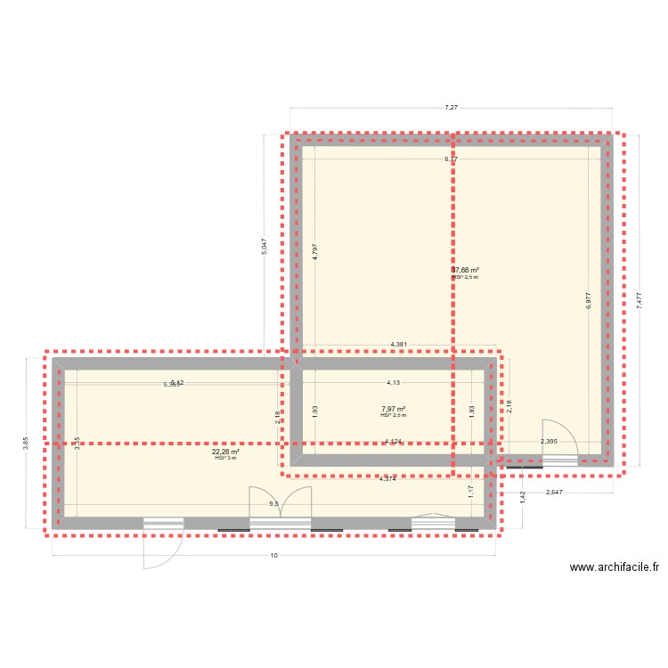Façades_ Rode. Plan de 3 pièces et 68 m2