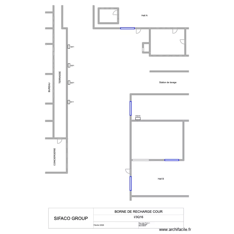 EXTERIEUR/BORNE DE RECHARGE COUR 2. Plan de 4  et 101 m²
