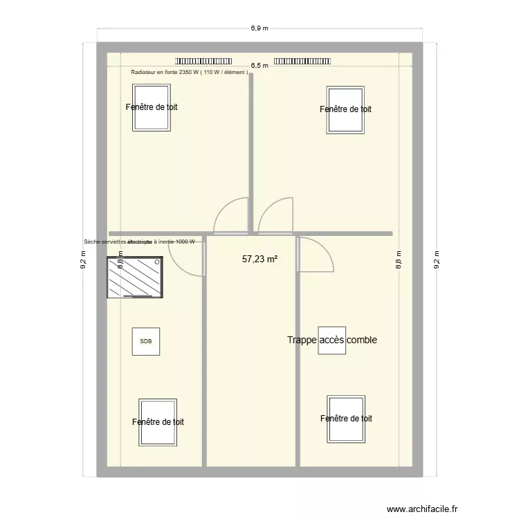 Maison ETAGE. Plan de 1 Pièce et 57 m²