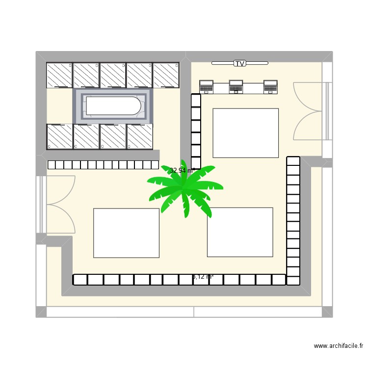 magasin. Plan de 1 pièce et 39 m2