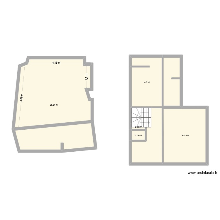 boulot. Plan de 5 pièces et 60 m2