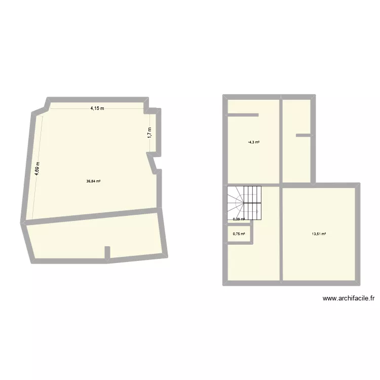 boulot. Plan de 5  et 60 m²