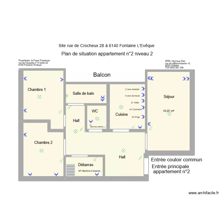 appartement n&deg;2. Plan de 7  et 43 m²