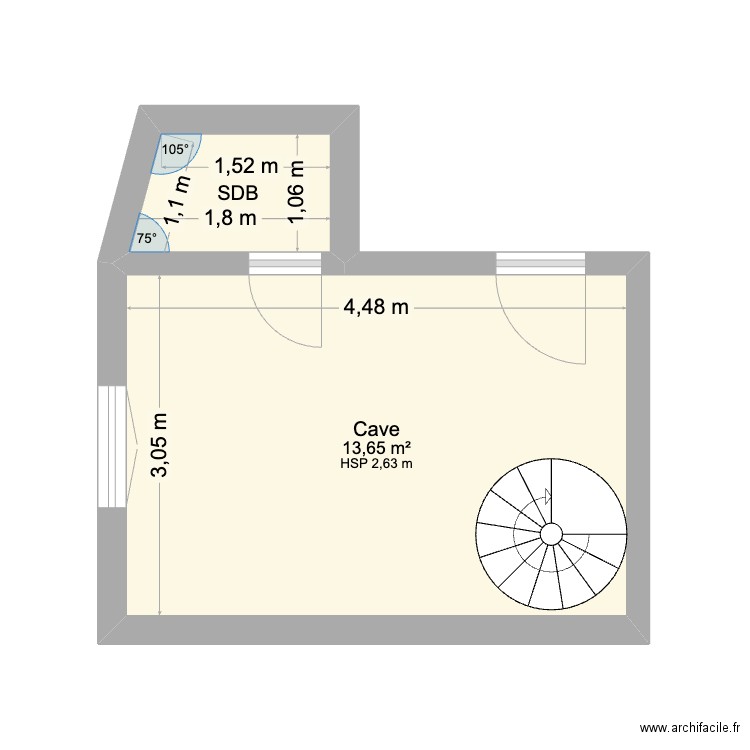 Plan RDJ après travaux. Plan de 2 pièces et 15 m2