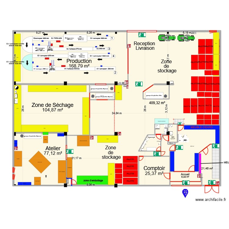 Sèvres projet agrandissement du dépôt. Plan de 14 pièces et 891 m2