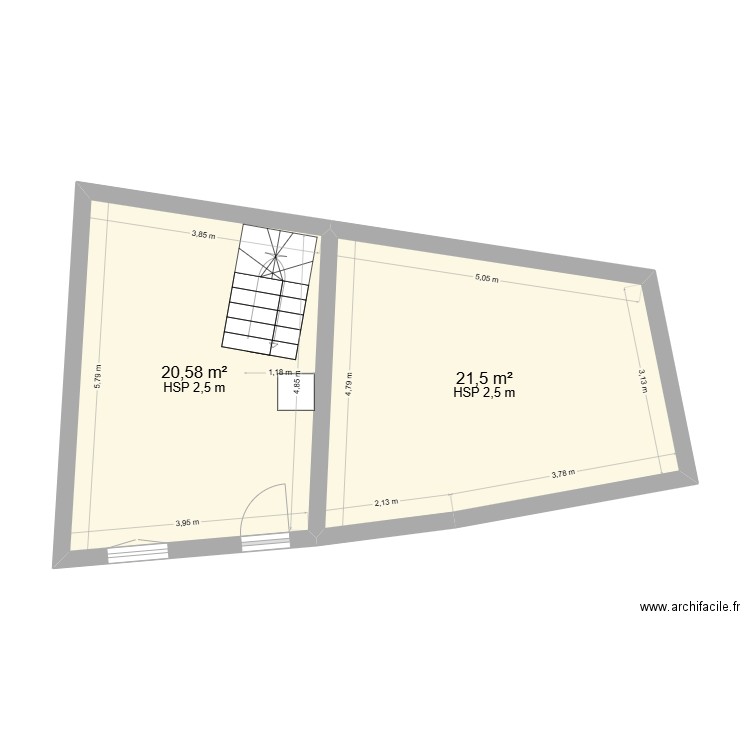 lanet mai. Plan de 2 pièces et 42 m2
