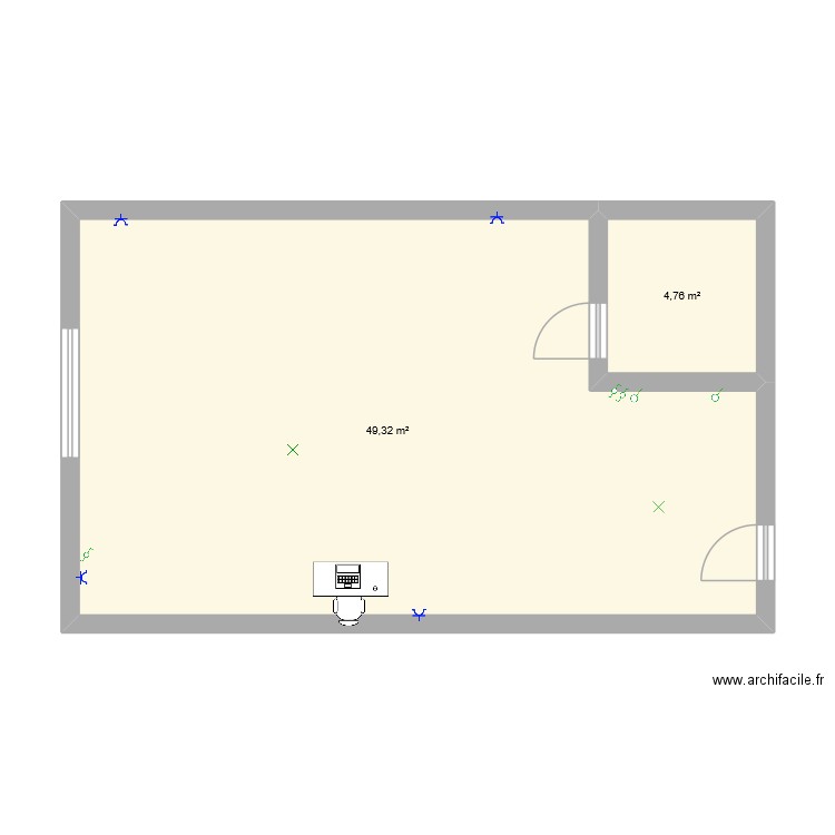 ma chambre. Plan de 2 pièces et 54 m2