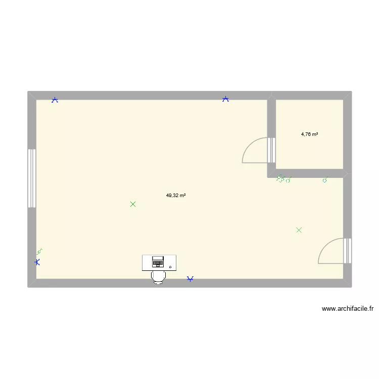 ma chambre. Plan de 2 pièces et 54 m²
