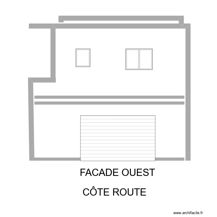 Fa&ccedil;ade ouest d&eacute;pot MBALING. Plan de 