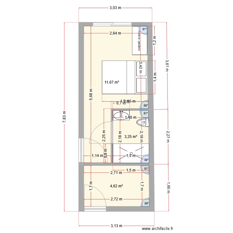 plan du 18. Plan de 3 pièces et 20 m2