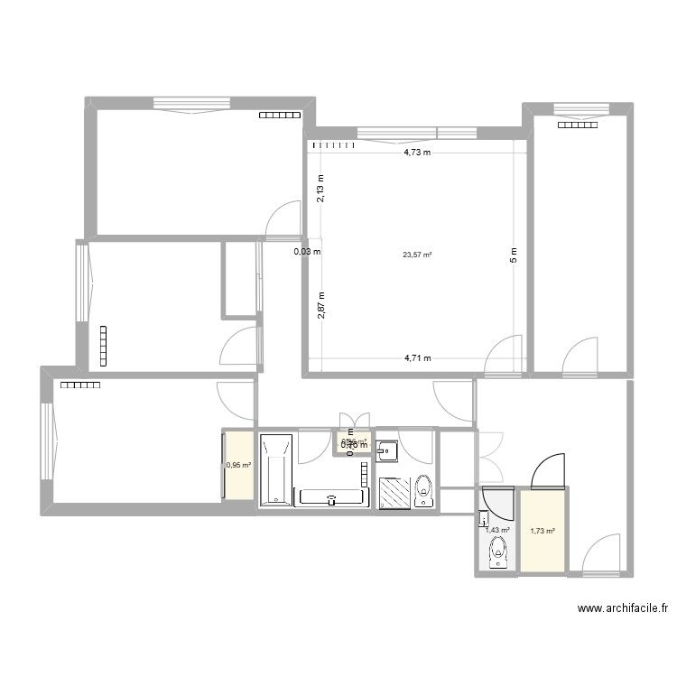 Version 250311 existant. Plan de 5 pièces et 28 m2
