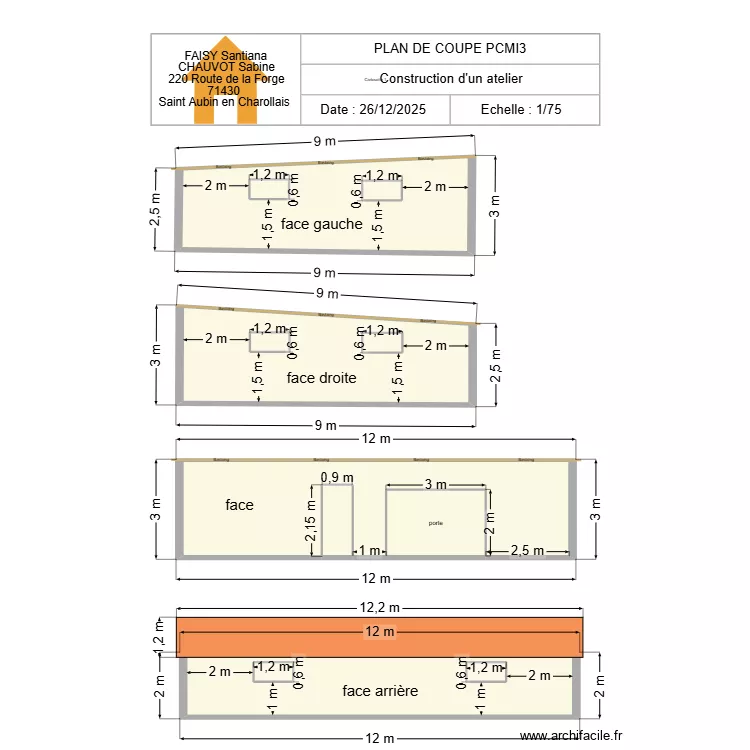 plan de coupe atelier 2,5. Plan de 12 et 103 m² plan de coupe atelier 2,5. Plan de 12 et 103 m²