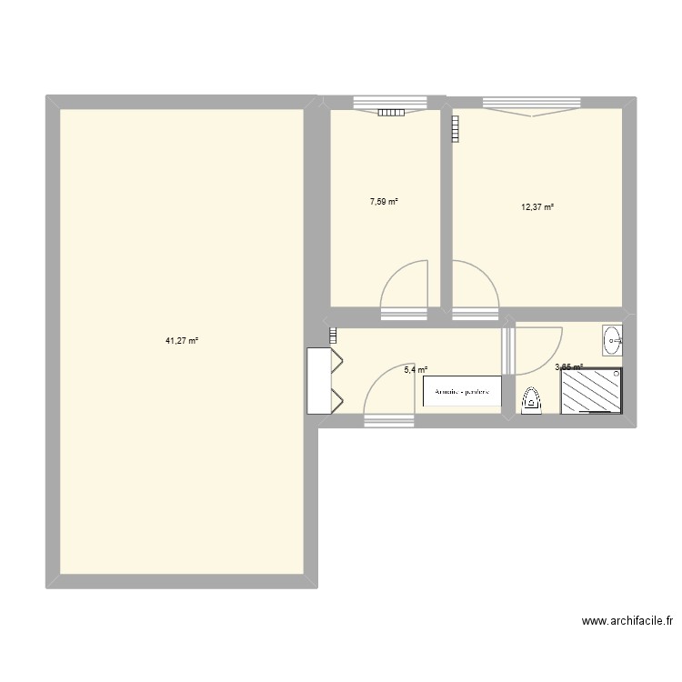 institut. Plan de 5 pièces et 70 m2