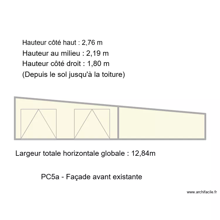 garage face porte. Plan de 1  et 28 m²