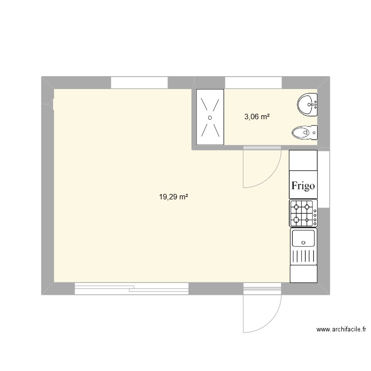 chantier visite thierry. Plan de 2 pièces et 22 m2