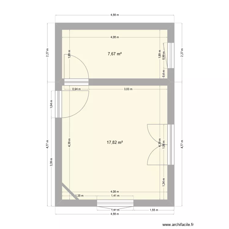Cuisine RDC. Plan de 2  et 26 m²