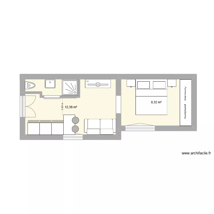 studio. Plan de 2  et 21 m²