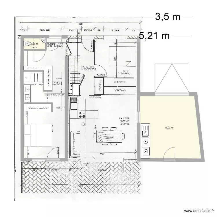 porte chambre dans le hall déplacement toilettes. Plan de 2 et 19 m² porte chambre dans le hall déplacement toilettes. Plan de 2 et 19 m²