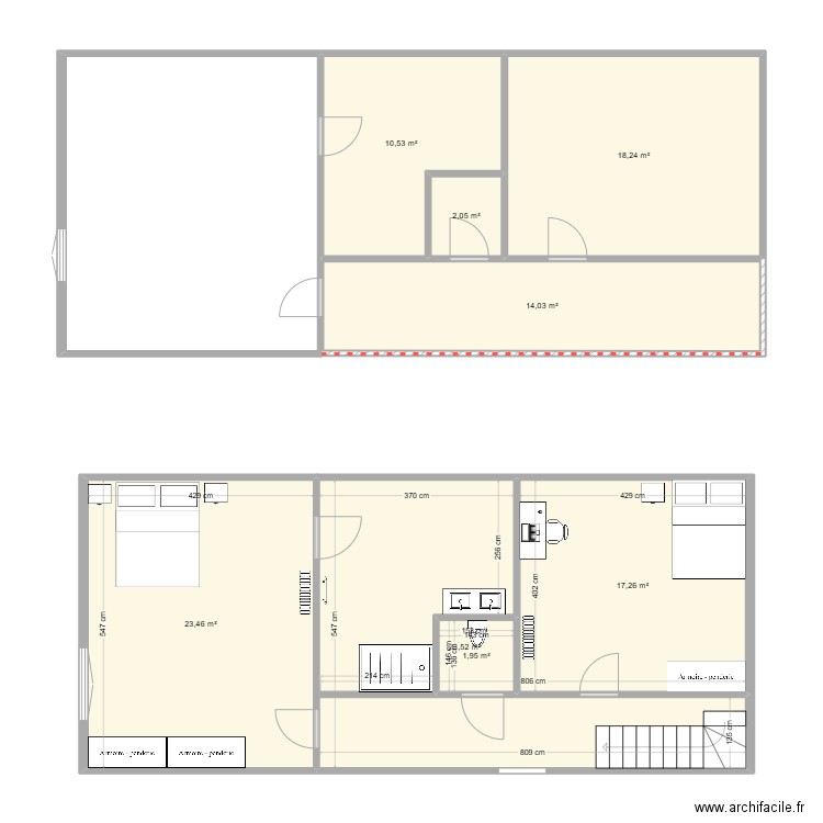 Extension - Grange V2. Plan de 8 pièces et 111 m2