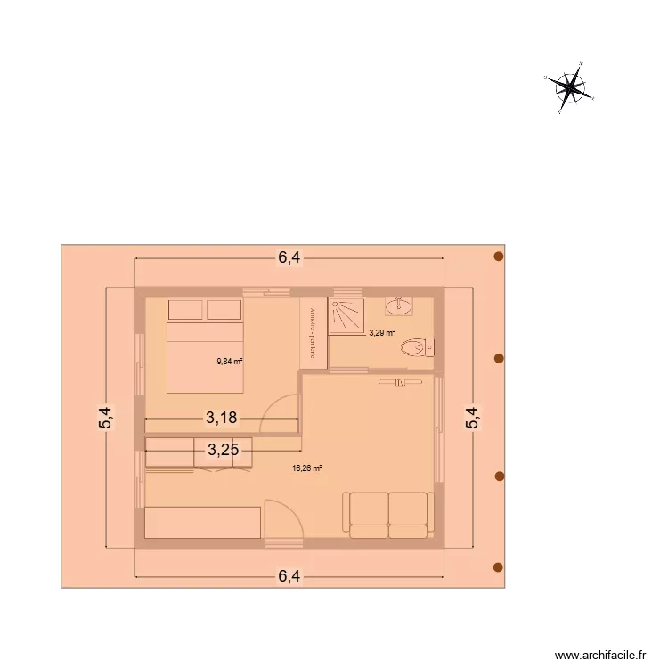 Plan maison 30m² avec orientation. Plan de 3 et 29 m² Plan maison 30m² avec orientation. Plan de 3 et 29 m²