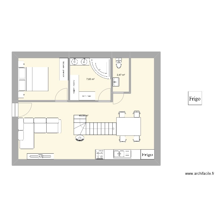 maison 1. Plan de 3 pièces et 59 m2