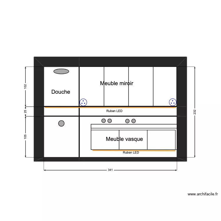SDB vue de face Coullien. Plan de 