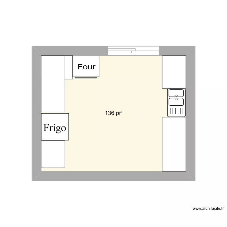 cuisine. Plan de 1  et 13 m²