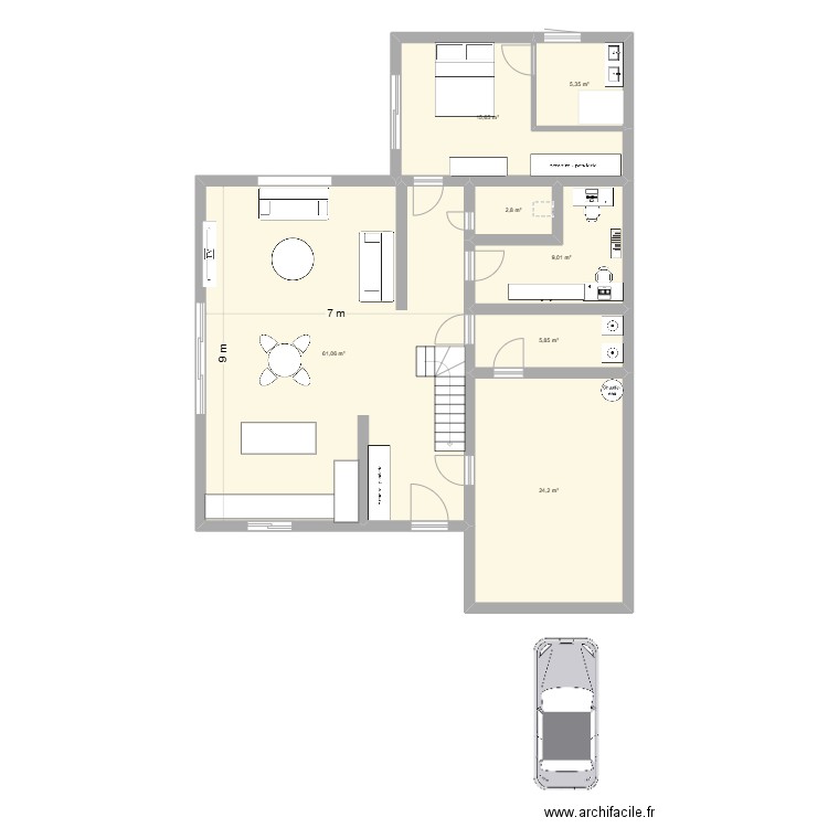 Fabien Camille. Plan de 7 pièces et 124 m2