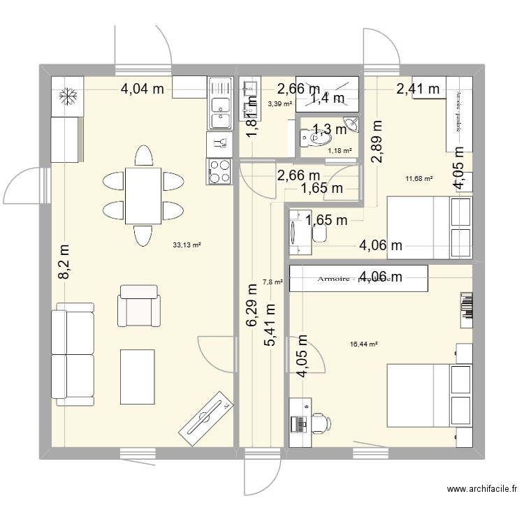 Principal brobro. Plan de 6 pièces et 74 m2