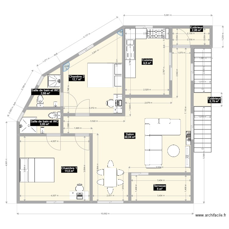 1ER. Plan de 9 pièces et 81 m2