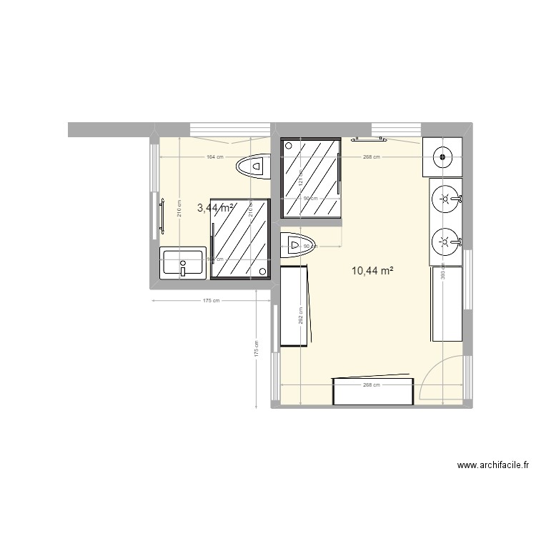 Salle de bain principale 21042024. Plan de 1 pièce et 10 m2