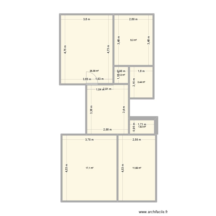 jaubert. Plan de 7 pièces et 71 m2