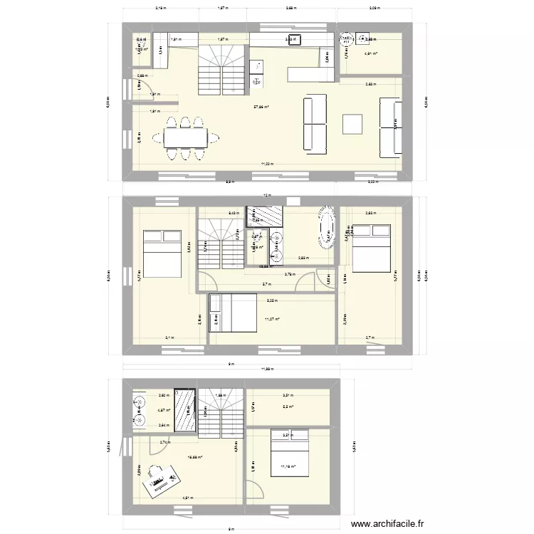 Maison2. Plan de 10 pièces et 165 m²