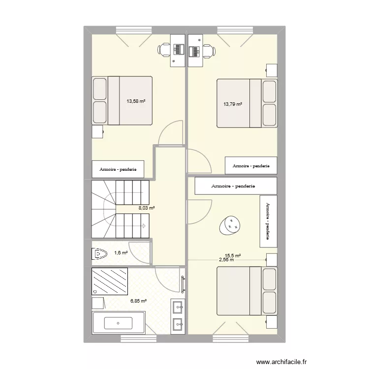 Maison R+1 v1. Plan de 6  et 59 m²