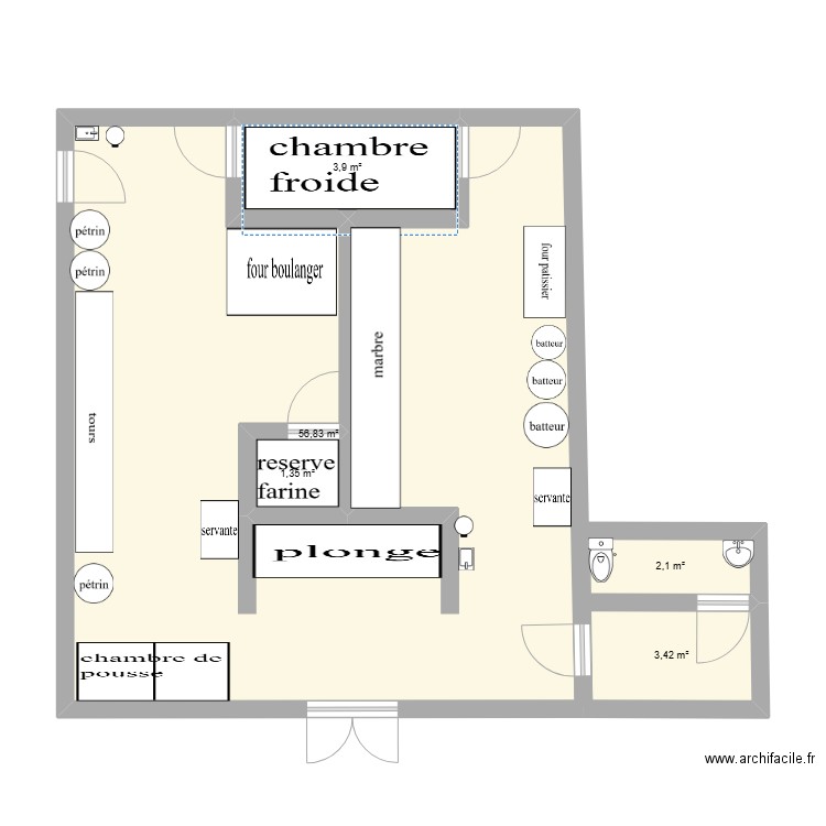 labo. Plan de 5 pièces et 68 m2