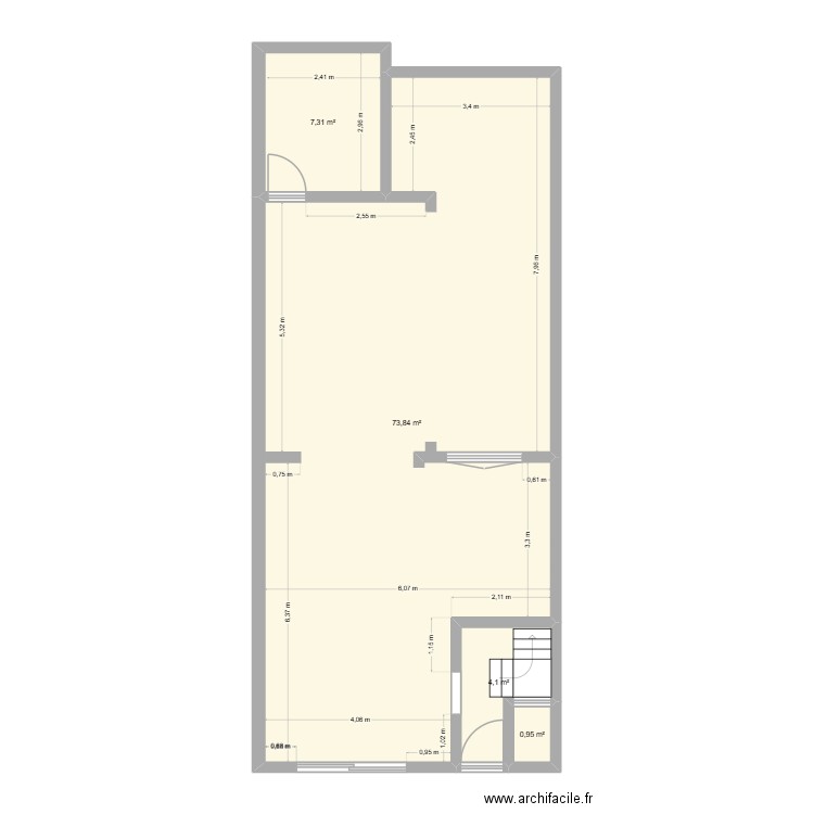 Maison rez de chaussée. Plan de 4 pièces et 86 m2