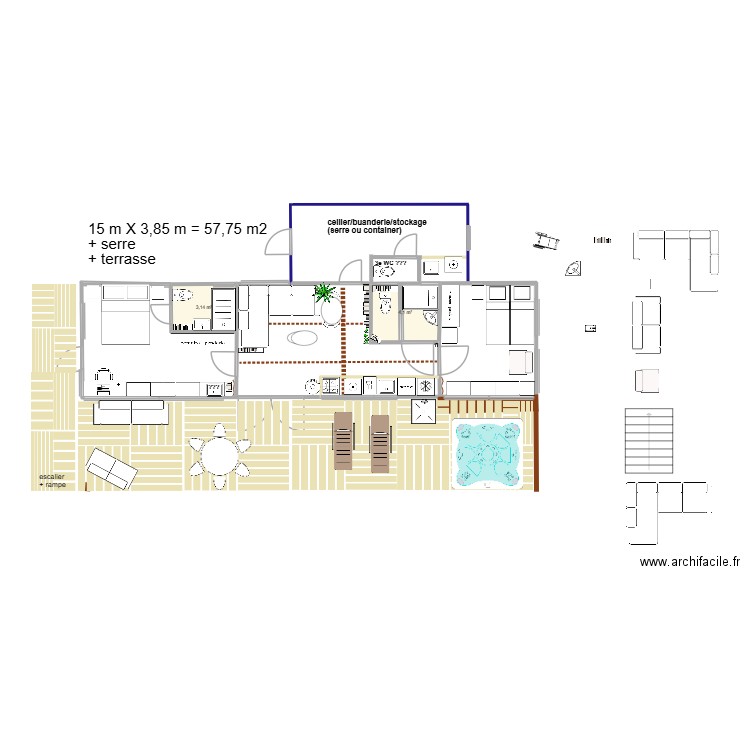 2 containers MRU SUR MESURE. Plan de 2 pièces et 6 m2