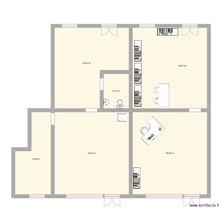 Médaithéque éphémère. Plan de 6 pièces et 153 m2
