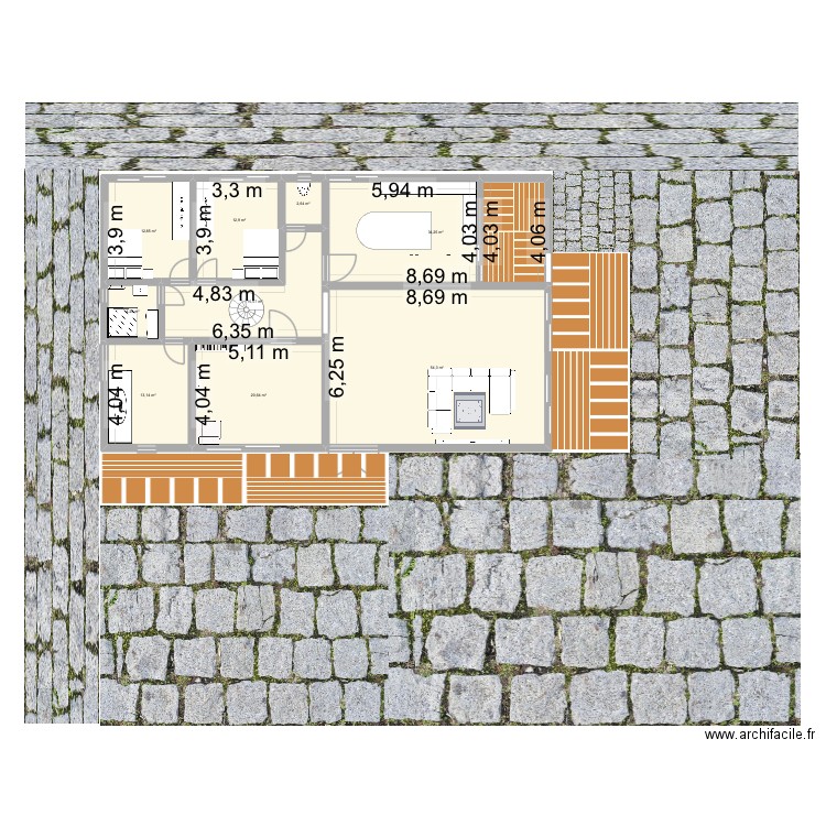 Duplexe Evans. Plan de 9 pièces et 172 m2
