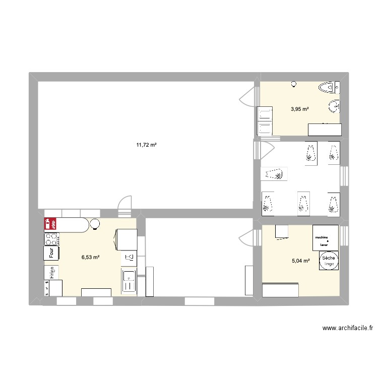 creche. Plan de 4 pièces et 40 m2