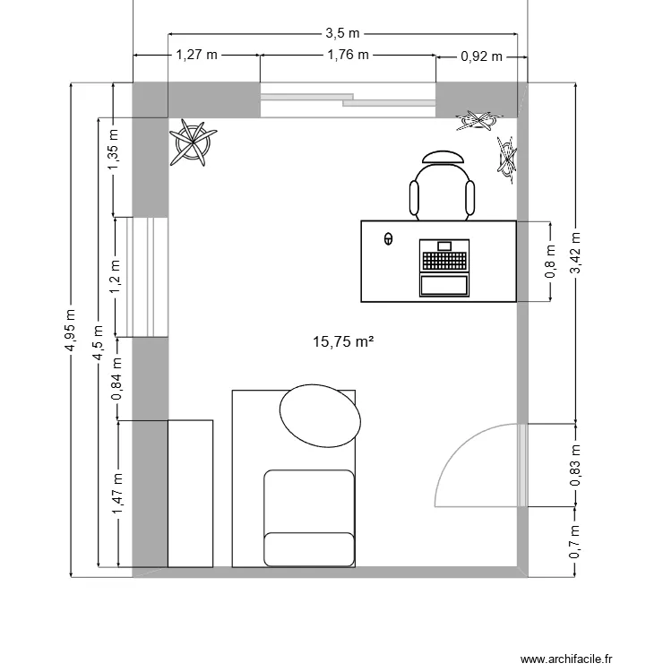 Bureau. Plan de 1  et 16 m²