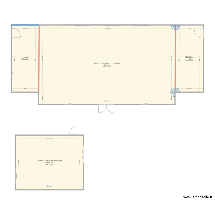 Cuisine/boutique/club house Savigny. Plan de 4 pièces et 142 m2