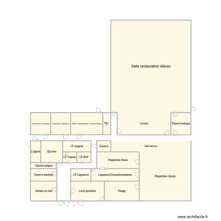 Cuisine du coll&egrave;ge. Plan de 