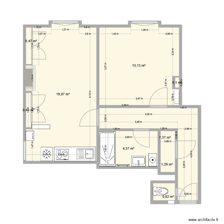 Appartement Etienne.1'. Plan de 9 pièces et 47 m2