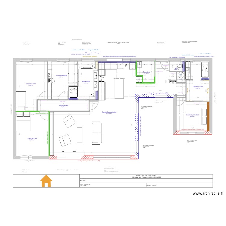 projet  LARQUET/WATIER : aménagement 30.07.25. Plan de 11 pièces et 137 m2