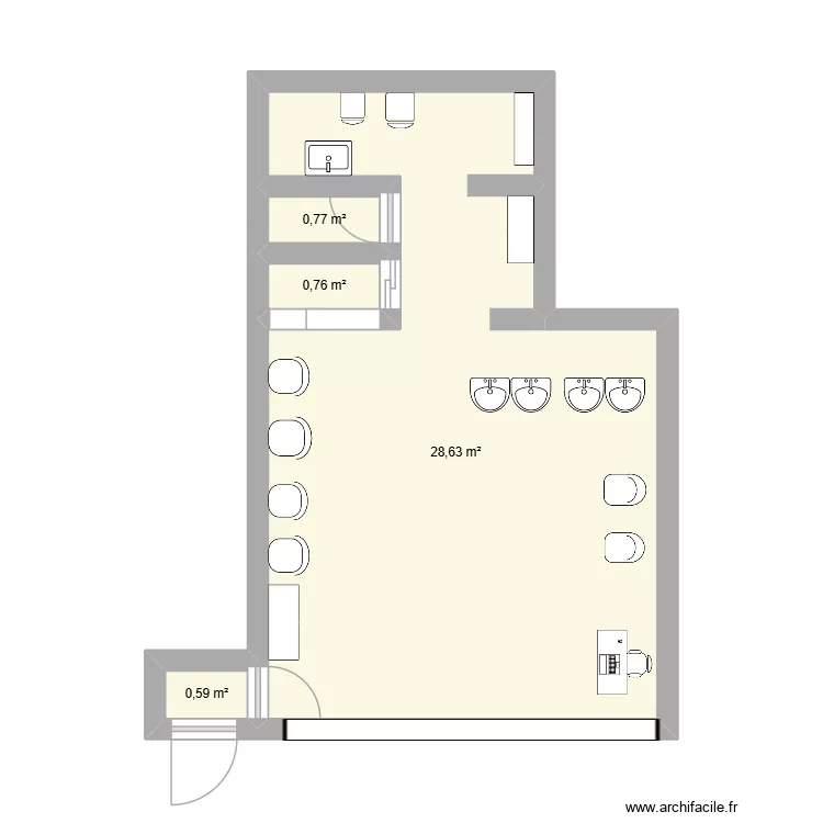 plan salon d&eacute;couverte coiffue. Plan de 4  et 31 m²