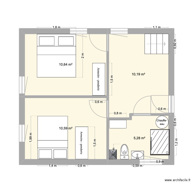 étage Bernard. Plan de 4 pièces et 37 m2
