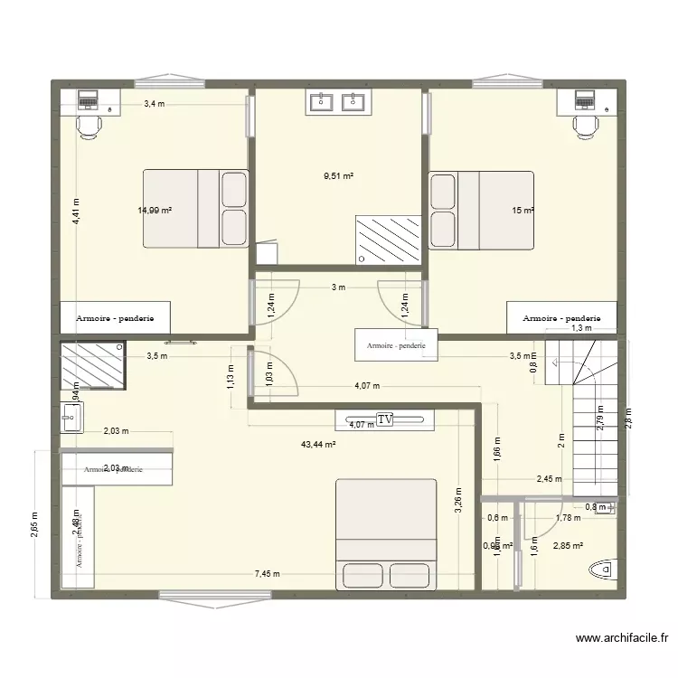 Etage option 1. Plan de 6 Pièces et 87 m² Etage option 1. Plan de 6 Pièces et 87 m²